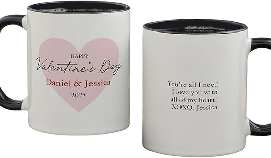 Personalization Universe Our First Valentine's Day Personalized Coffee Mug - 11 oz Ceramic - Customizable Text & Names - Ideal Valentines Day Gifts for Him - Microwave/dishwasher Safe - Black