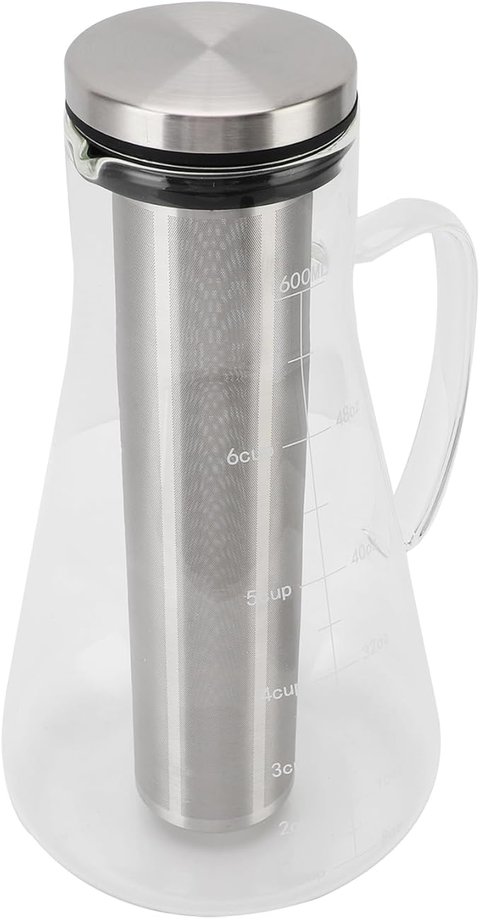 Yosoo Health Gear Cold Brew Iced Coffee Maker Airtight Coffee Pitcher with Scale, 1.6L Iced Tea Maker with Spout, Stainless Steel Filter Temperature Proof Ergonomic Handle Iced Coffee Maker