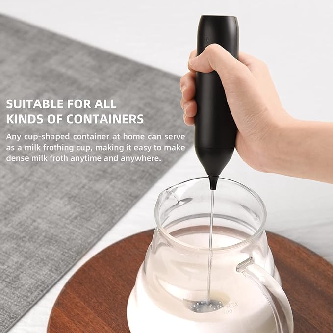 CIRCLE JOY Milk Frother Handheld Rechargeable Milk Foamer Electric Mini Drink Mixer with Stainless Steel Whisk for Coffee, Cappuccino, Lattes, Frappe, Matcha and Hot Chocolate, Black