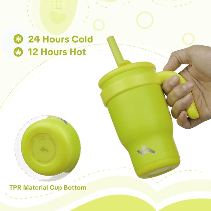 14 oz Tumbler with Side Handle, Insulated Water Bottle with Straw and 2 in 1 Lid, Stainless Steel Cup Travel Coffee Mug for Sports Office Gym,Green
