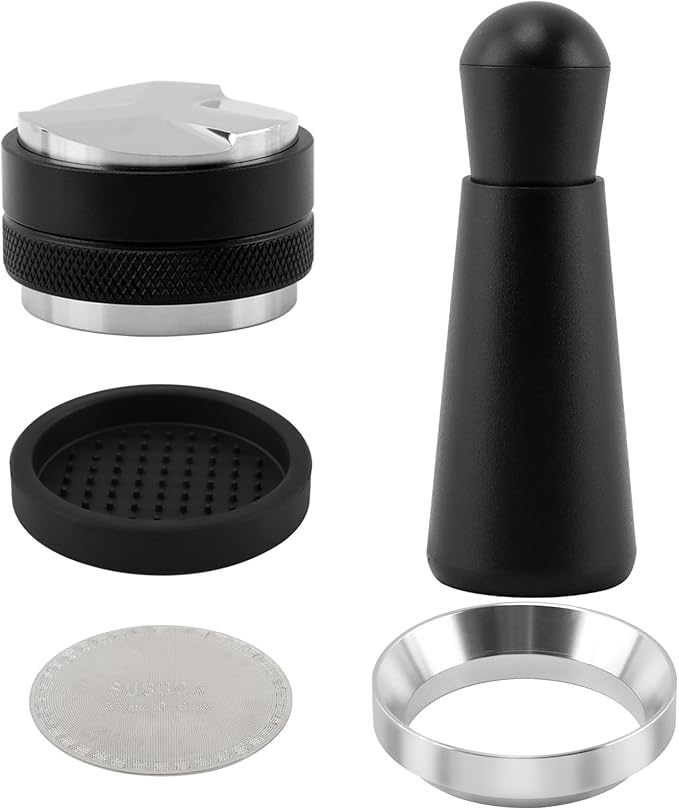 51mm Espresso Accessories Kit, 2-in-1 Coffee Distributor & Tamper Leveler with Magnetic Dosing Funnel and WDT Tool for 51mm Portafilter, 5-Piece Barista Tool Set