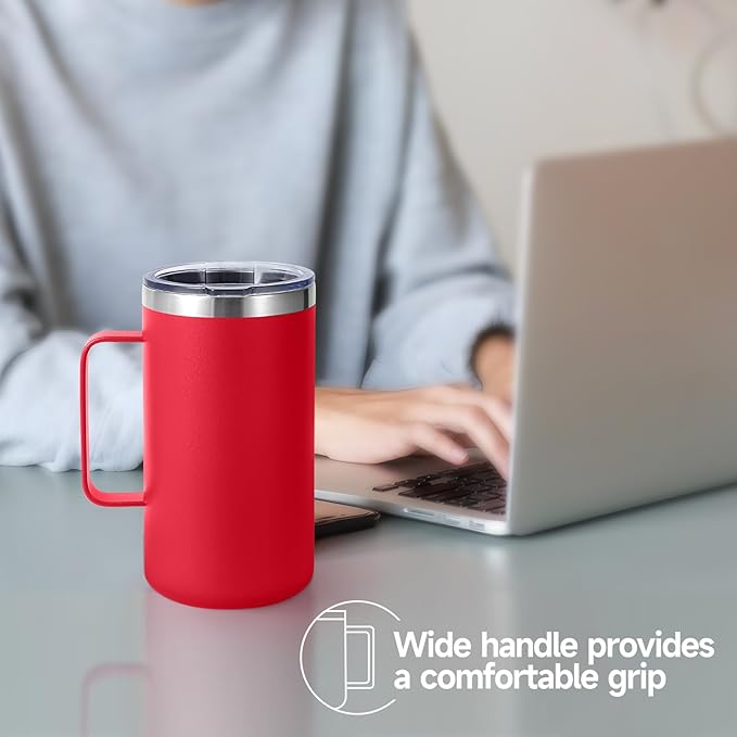 Volhoply 24oz Insulated Coffee Mug with Lid and Straw, Stainless Steel Travel Mugs with Handle, Double Wall Vacuum Leak Proof Coffee Tumbler Cup (Mix,2)