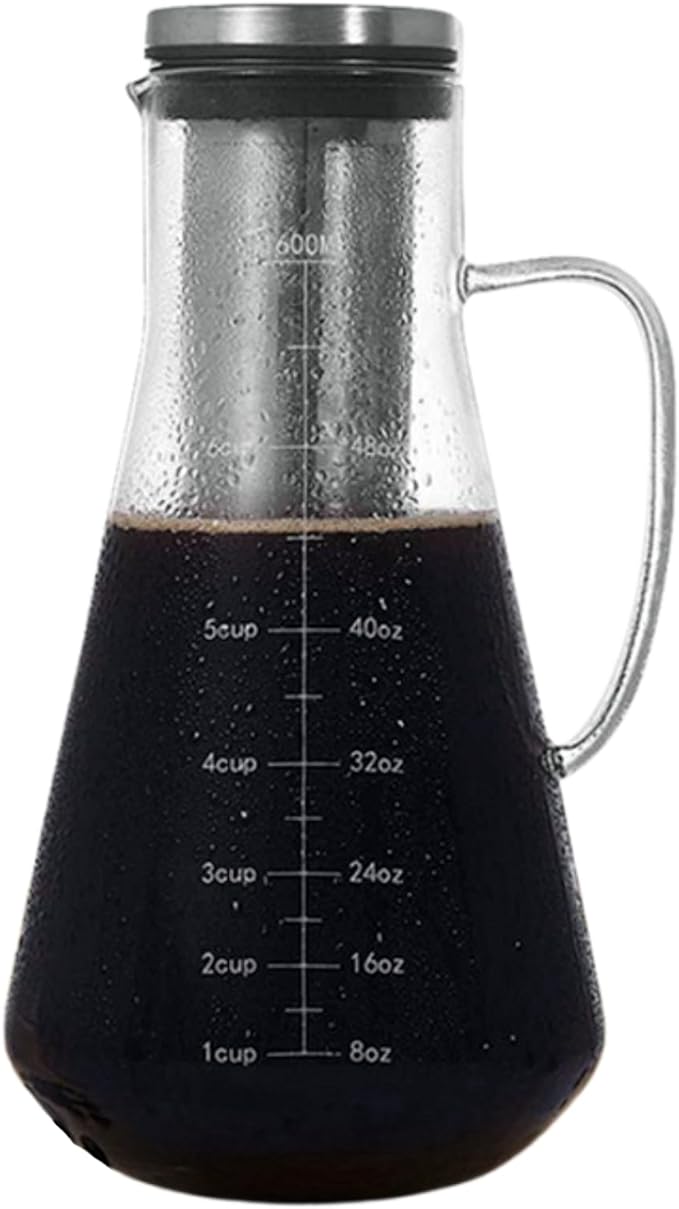 Yosoo Health Gear Cold Brew Iced Coffee Maker Airtight Coffee Pitcher with Scale, 1.6L Iced Tea Maker with Spout, Stainless Steel Filter Temperature Proof Ergonomic Handle Iced Coffee Maker