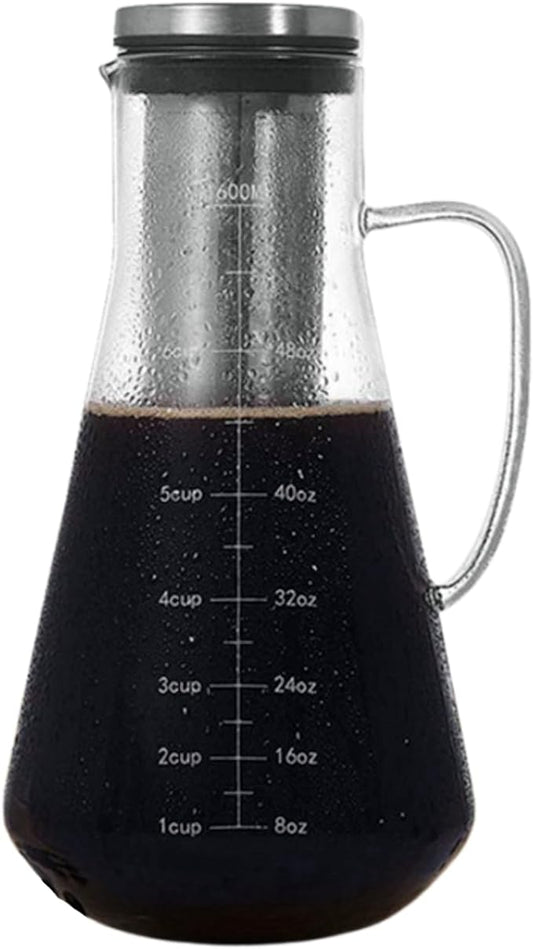 Yosoo Health Gear Cold Brew Iced Coffee Maker Airtight Coffee Pitcher with Scale, 1.6L Iced Tea Maker with Spout, Stainless Steel Filter Temperature Proof Ergonomic Handle Iced Coffee Maker