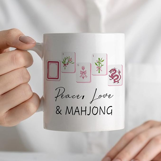 Chinoiserie Mahjong mug Gifts for Women，mah jong Gifts for Mah Jong Players Lovers Coffee Cup,Mahjong Accessories Ceramic Coffee Tea Mug 11 oz