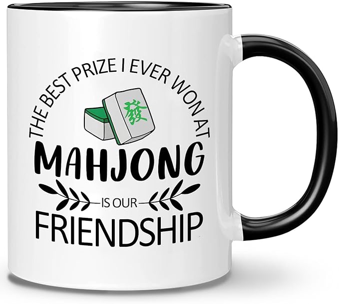 Mahjong Gifts 11 Oz Stoneware Porcelain Coffee Mug - Mahjong Themed, 11 Ounces, Cylindrical, Novelty, Reusable, Kitchen, Home, Drinking Coffee, Drinking Water, Steeping Tea