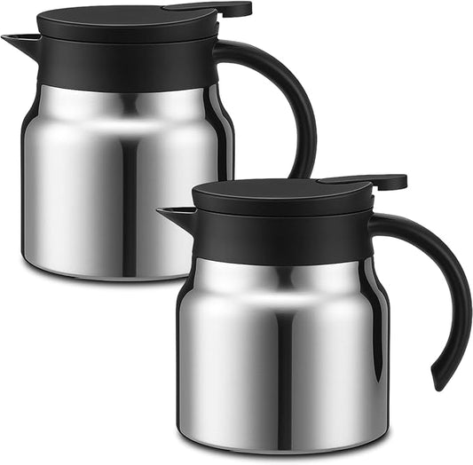 2 Pcs Thermal Coffee Carafe for Keeping Hot/Cold Stainless Steel Small Coffee Creamer Container Double Wall Vacuum Insulated Tea pot Beverage Dispenser for Milk Hot Chocolates(Sliver,27 oz)