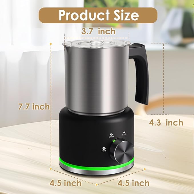 ByNaRIX Milk Frother, 16.9 OZ Milk Frother and Steamer, 4 in 1 Electric Milk Frother Dishwasher Safe, Durable Silent Working Frother for Coffee, Hot and Cold Foam Maker, Black
