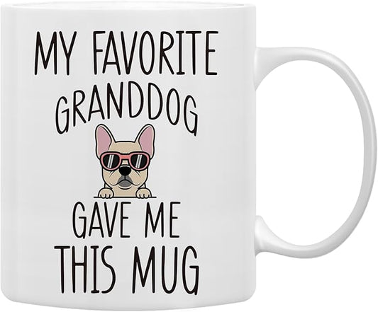QASHWEY French Bulldog Dog Grandma Gifts Mug, Funny French Bulldog Dog Lover Owner Coffee Mugs Tea Cup Gifts for Grandma Grandpa, My Favorite Granddog Gave Me This Mug Coffee Cups Ceramic 11oz