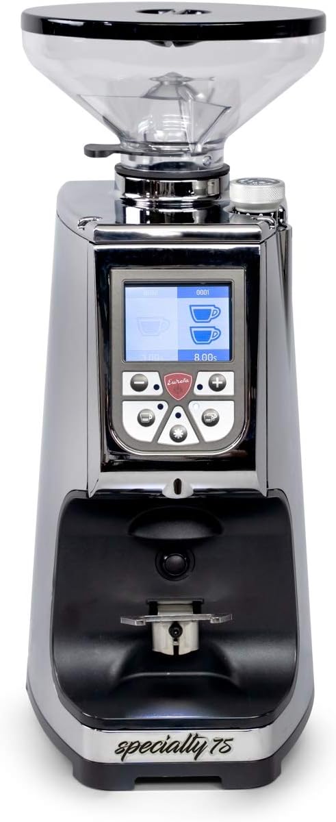 Eureka Atom Specialty 75 Commercial Espresso Grinder - Short Hopper | 75mm Flat Burrs | Silent Technology | Timed Dosing | Stepless | (Chrome)