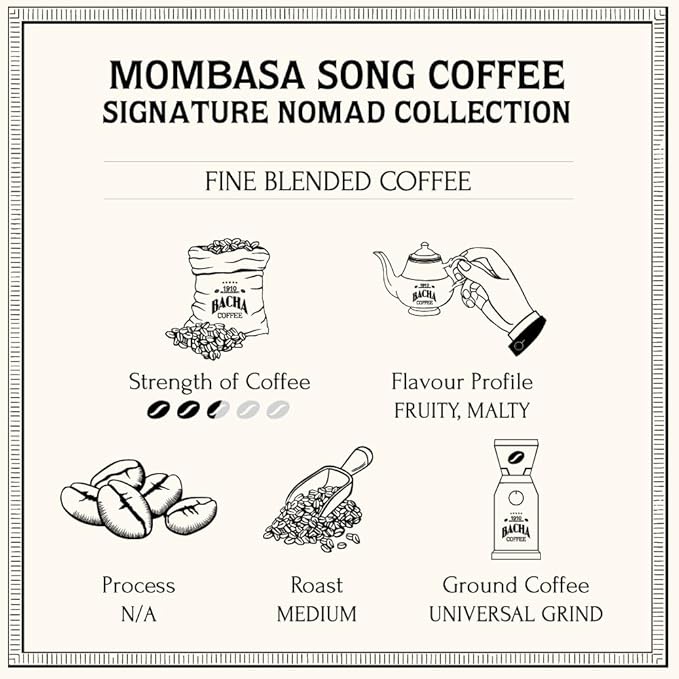 Bacha Coffee | Mombasa Song Fine Blended, Whole Beans, Medium Roast, 100% Arabica Specialty Coffee, 250g Signature Nomad Collection, Gift Box