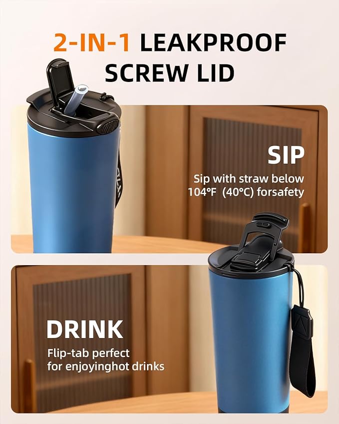 VFZO Temperature Control Heated Travel Mug Smart Self Heating Coffee Mug 20 Oz App Controlled LED Display coffee serving sets mug kept at a constant temperature for 4-10 hours (Slate Blue, 20 oz)