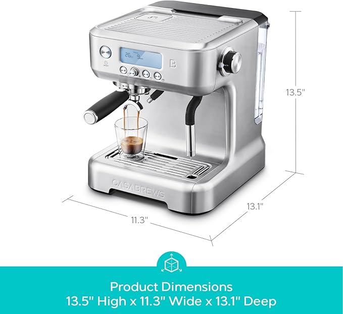 CASABREWS Neutron Pro Espresso Machine with Dual Boiler, 20 Bar Espresso Maker with Milk Frother and LCD Display, Cappuccino Latte Maker with Temperature Control, 91oz Water Tank, Stainless Steel
