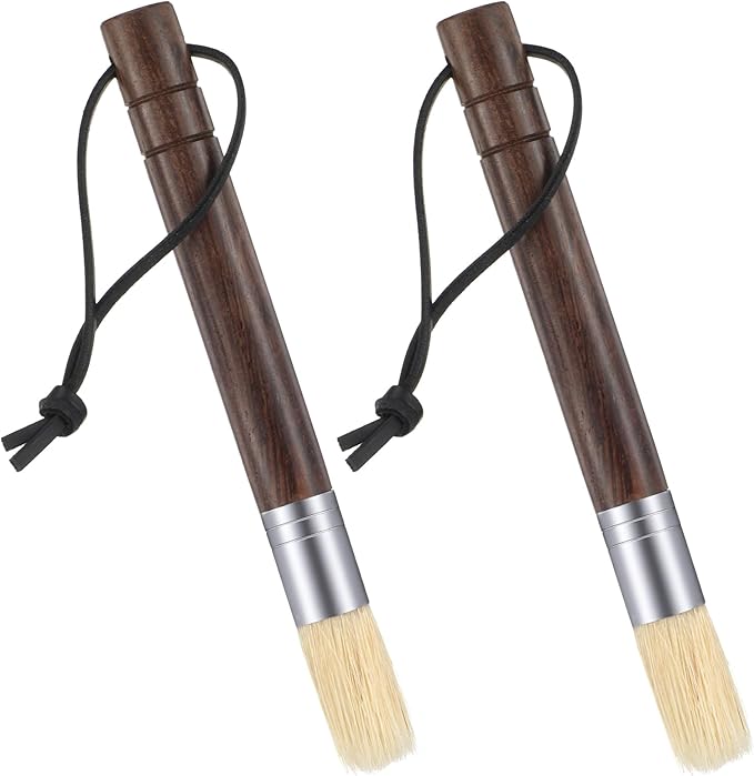 2 Pack Coffee Grinder Cleaning Brush, Espresso Machine Cleaning Brush with Wood Handle, Barista Tools Coffee Grinder Cleaner Bar Accessories with PU Hanging Loop