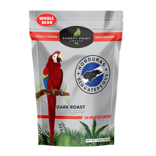 Canopy Point Coffee Honduras Dark Roast | Whole Bean for smooth Espresso, Cold Brew, French Press, Moka Pot, Pour Over | Arabica specialty small batch roasted to order with strong natural chocolate notes & aroma | Non-Toxic Air Roasted French Roast (Wh...