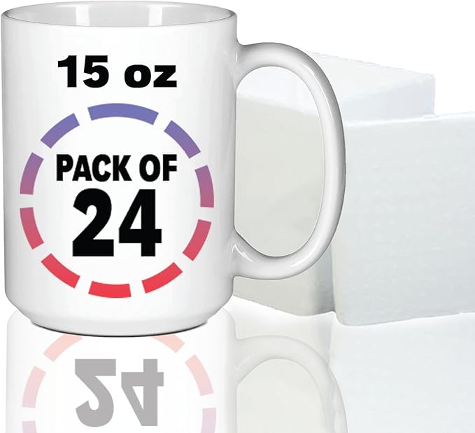 15oz White Sublimation Mugs – Blank Ceramic Cups for Heat Transfer Printing – Set of 24 Bulk Mugs for Custom Crafting, Customizable Drinkware