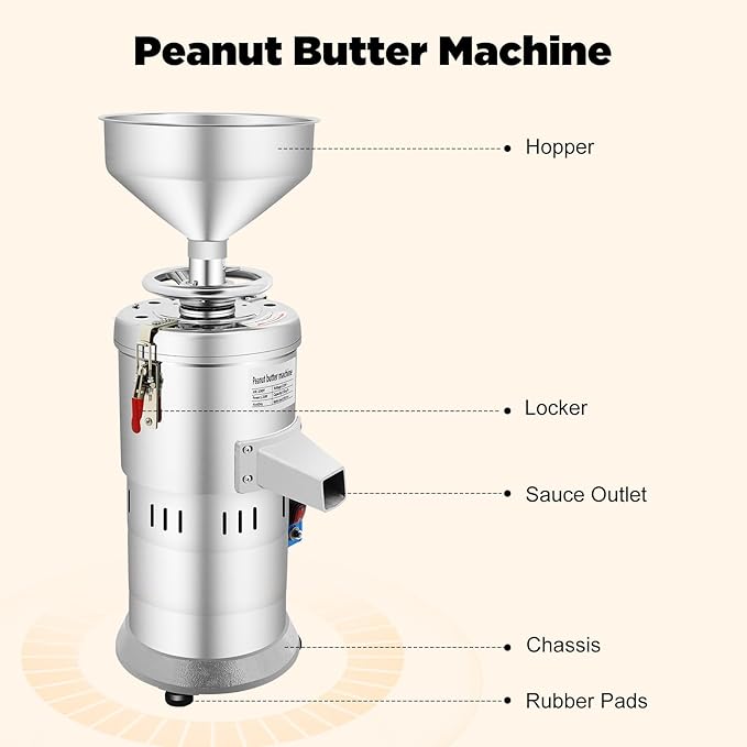 110V Peanut Butter Maker Machine 1100W Household/Commercial Electric Grain Grinder, Sesame Sauce Grinder Low Noise High-Speed Grinding for Dry Ingredients like Herbs Spices Coffee Corn Beans