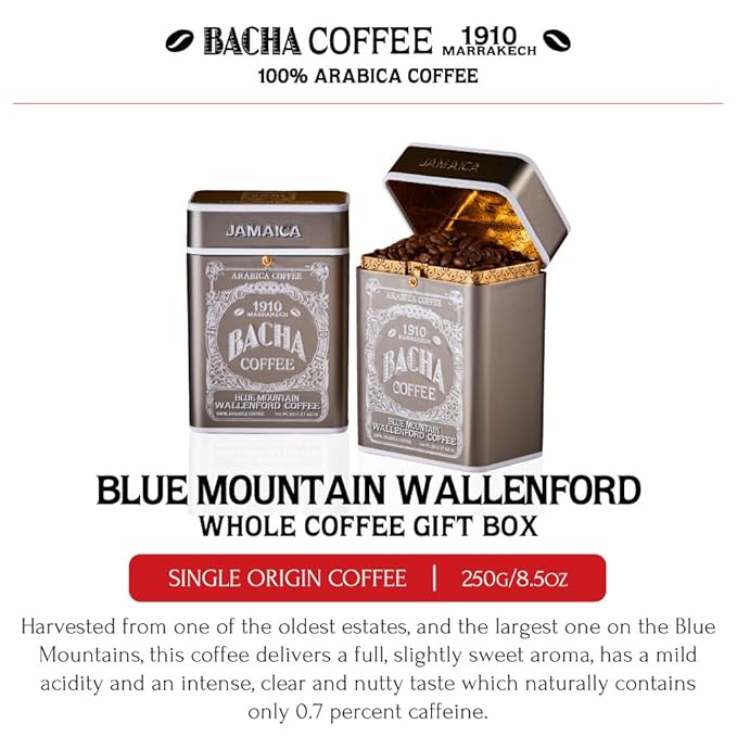 Bacha Coffee | Blue Mountain Wallenford Single Origin, Whole Beans, Medium Roast, 100% Arabica Specialty Coffee, 250g Signature Nomad Collection, Gift Box