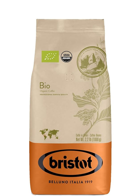 Bristot Bio Organic Italian Whole Espresso Beans – Medium Roast Coffee – Smooth & Aromatic with Notes of Spices, Caramel & Sandalwood – 1.1 lb (500 g), Certified USDA Organic