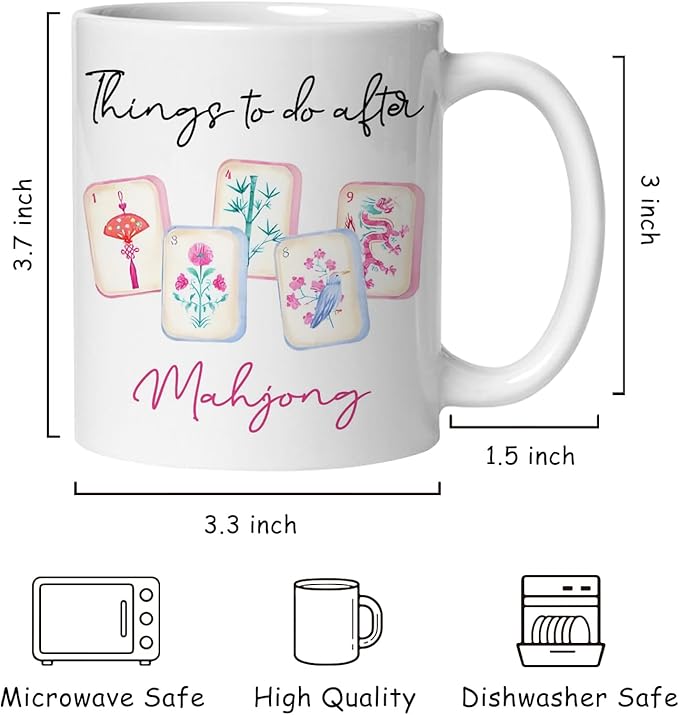 Chinoiserie Mahjong mug Gifts for Women，mah jong Gifts for Mah Jong Players Lovers Coffee Cup,Mahjong Accessories Ceramic Coffee Tea Mug 11 oz