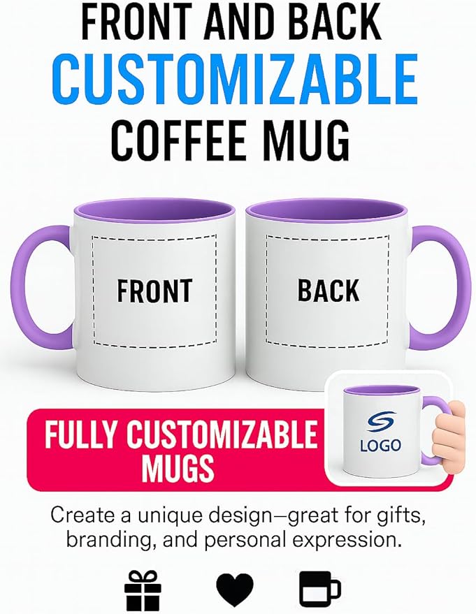 Personalized Coffee Mug | Custom Photo, Text, or Logo Cup (11oz, Purple Rim, Inner, and Handle) |Dishwasher & Microwave Safe |Unique Gift for Men & Women –Taza Personalizada