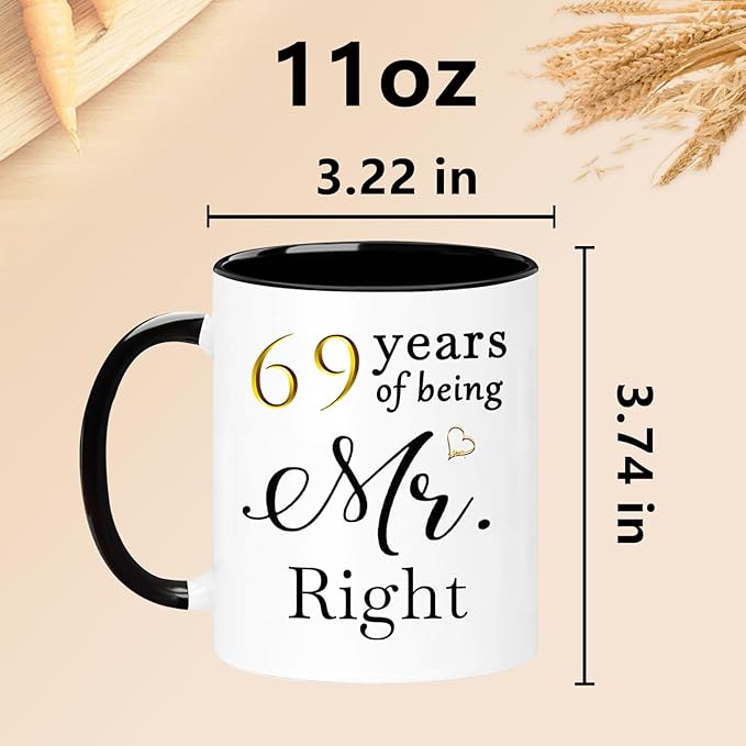 WOSIWULA 69 Year Anniversary Birthday Coffee Mugs Set of 2, 69th Wedding Anniversary Decorations Gifts for Couple Grandparents Parents Women Men Wife Husband Her Him, 69th Birthday Gifts, 11oz