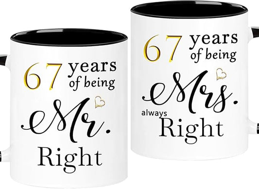 WOSIWULA 67 Year Anniversary Birthday Coffee Mugs Set of 2, 67th Wedding Anniversary Decorations Gifts for Couple Grandparents Parents Women Men Wife Husband Her Him, 67th Birthday Gifts, 11oz