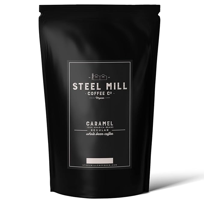 Steel Mill Coffee Co. | Caramel Gourmet Flavored Coffee | 2 LB Bag | Whole Bean | Medium Roast | Rich Caramel Notes | 100% Arabica Beans | Vegan, Gluten-Free, Sugar-Free