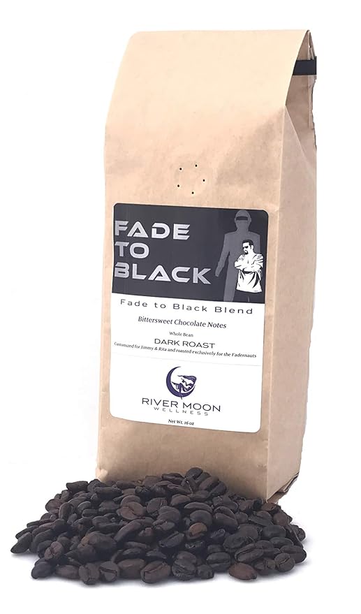 River Moon Coffee, Fade to Black Dark Roast Coffee Beans, 16 Ounces, Extra Dark, Low Acidity, Non-GMO, Direct Trade, Fadernauts Blend