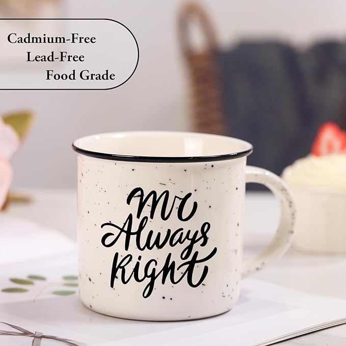 Physkoa Gay Gifts – Mr. Right & Mr. Always Right Mug Set, Funny Gay Couple Gift for Him, 11oz Ceramic Coffee Mugs for Gay Wedding, Anniversary, or Engagement