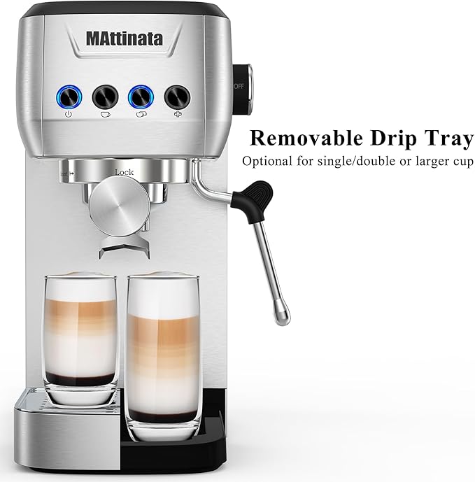 MAttinata Espresso Machine 20 Bar, Compact Stainless Steel Espresso Maker, Cappuccino Latte Machines With Steam Milk Frother Wand For Home, Office Aviator
