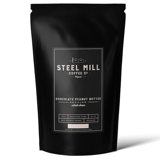 Steel Mill Coffee Co. | Chocolate Peanut Butter Gourmet Flavored Coffee | 2 LB Bag | Whole Bean | Medium Roast | 100% Arabica Beans | Vegan, Gluten-Free, Sugar-Free, Grown in Colombia