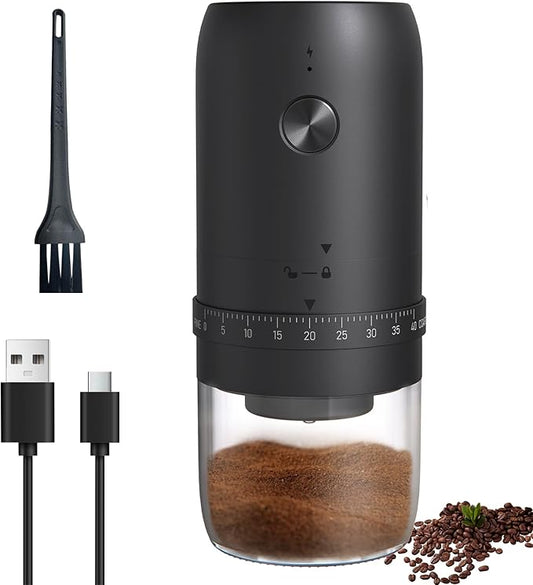 Portable Electric Burr Coffee Grinder with 40 Adjustable Settings, Small Electric Rechargeable Mini Coffee Grinder with Multiple Grinding Settings