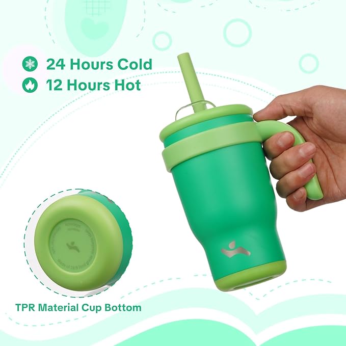 14 oz Tumbler with Side Handle, Insulated Water Bottle with Straw and 2 in 1 Lid, Stainless Steel Cup Travel Coffee Mug for Sports Office Gym,Olive Green