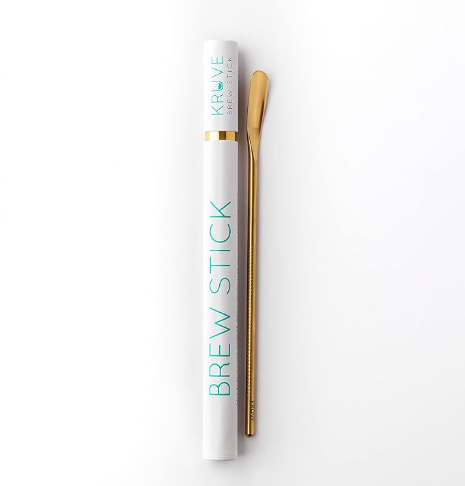 KRUVE Coffee Brew Stick - 8.6 Inch Stainless Steel (Gold) for Agitating Grounds During Brewing with Coffee Stirrers, Coffee Stir Sticks, or Coffee Spoons - Perfect for Pour Over, French Press & More