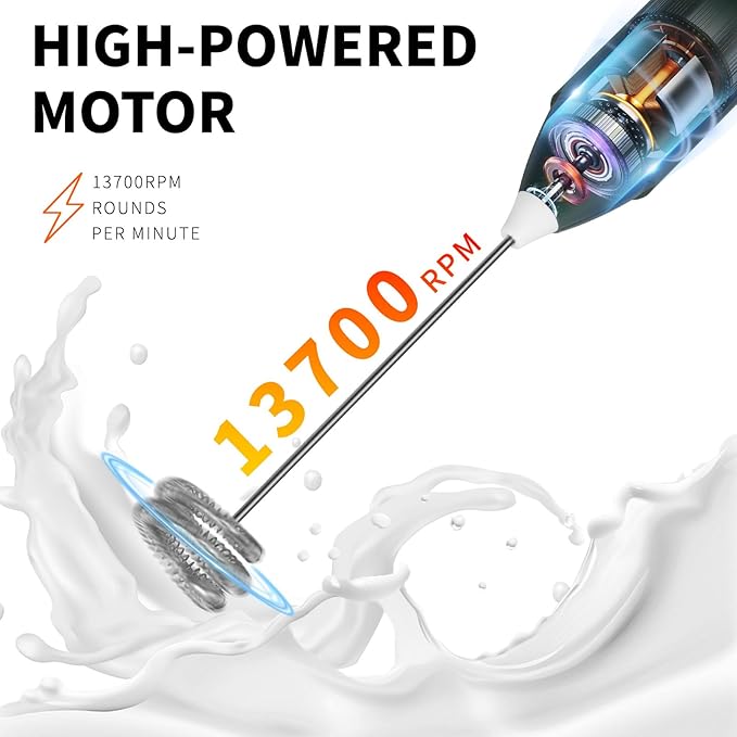3-Speed Rechargeable Milk Frother for Coffee, Baking & Eggs - USB Fast Charging, Portable Frother Wand for Perfect Foam Every Time!(Blackish green, 3-Speed & USB Rechargeable)