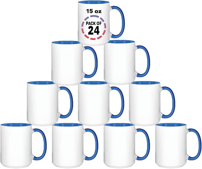 15oz Light Blue Sublimation Blank Coffee Mugs Sublimation Blank Coffee Mug Ceramic Mug Cup 15oz Coffee Mug 24 Case Sublimation Mugs Blank Bulk Set of 24 Coffee Mugs for Customization Light Blue Bulk