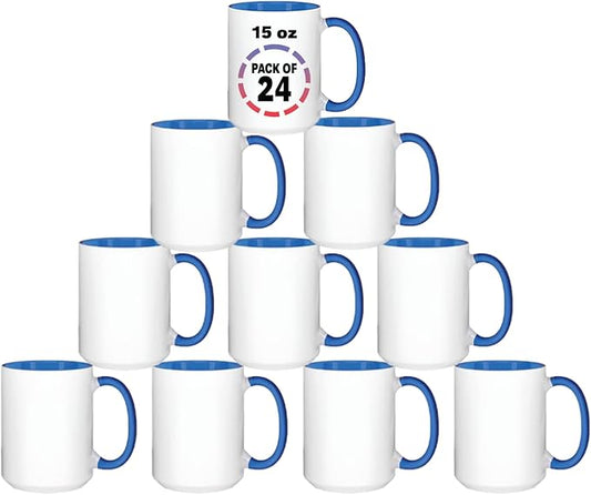 15oz Light Blue Sublimation Blank Coffee Mugs Sublimation Blank Coffee Mug Ceramic Mug Cup 15oz Coffee Mug 24 Case Sublimation Mugs Blank Bulk Set of 24 Coffee Mugs for Customization Light Blue Bulk