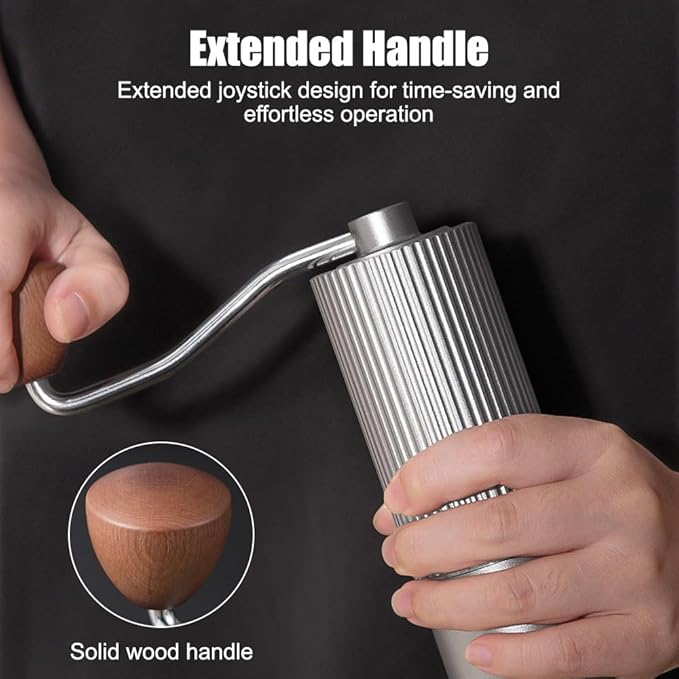 Manual Coffee Grinder, Adjustable Hand Espresso Mill with Solid Wood Handle Stainless Steel Conical Burr Machine for French Press Moka Pot