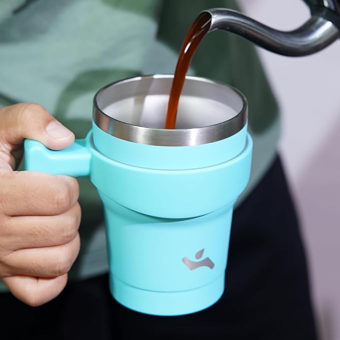 10 oz Tumbler with Handle and 2 Straw 2 Lid, Insulated Water Bottle Stainless Steel Vacuum Cup Reusable Travel Mug,Turquoise