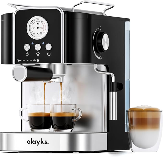 olayks. Professional 20-Bar Espresso Coffee Maker, Semi-Automatic with Steam Wand Milk Frother, All-in-One Machine with 1.8L Removable Tank for Latte Cappuccino, Easy Clean