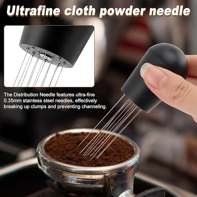 51mm Espresso Accessories Kit, 2-in-1 Coffee Distributor & Tamper Leveler with Magnetic Dosing Funnel and WDT Tool for 51mm Portafilter, 5-Piece Barista Tool Set