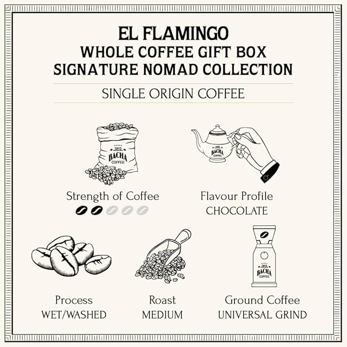 Bacha Coffee | El Flamingo Single Origin, Whole Beans, Medium Roast, 100% Arabica Specialty Coffee, 250g Signature Nomad Collection, Gift Box