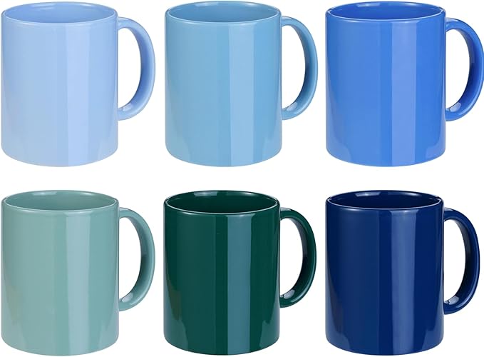 SZNIUSHAO Multi-Coloured Ceramic Mugs Set of 6-11.2 oz / 330ml -Coffee Mugs-Cappuccino-Tea Cups- Hot Chocolate Cups (Cool Color, Large)