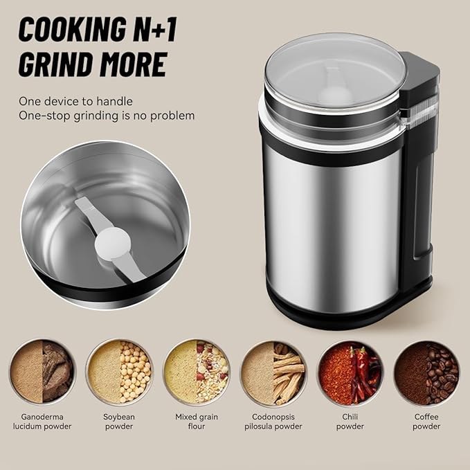Professional Coffee Bean Grinder and Nut Grinder featuring Double Stainless Blades & Motor Protection Design, Perfect for Enthusiasts Grinding Espresso and Ingredients