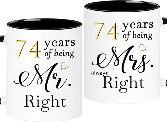 WOSIWULA 74 Year Anniversary Birthday Coffee Mugs Set of 2, 74th Wedding Anniversary Decorations Gifts for Couple Grandparents Parents Women Men Wife Husband Her Him, 74th Birthday Gifts, 11oz