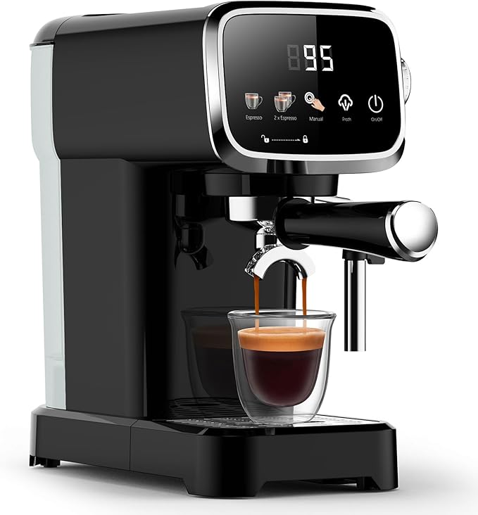 Slim Design 20 Bar Espresso Machine with Milk Frother, Digital Temperature Display & 43oz Removable Tank, Compact Home Coffee Maker (Buttons)