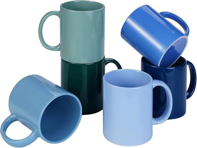 SZNIUSHAO Multi-Coloured Ceramic Mugs Set of 6-11.2 oz / 330ml -Coffee Mugs-Cappuccino-Tea Cups- Hot Chocolate Cups (Cool Color, Large)