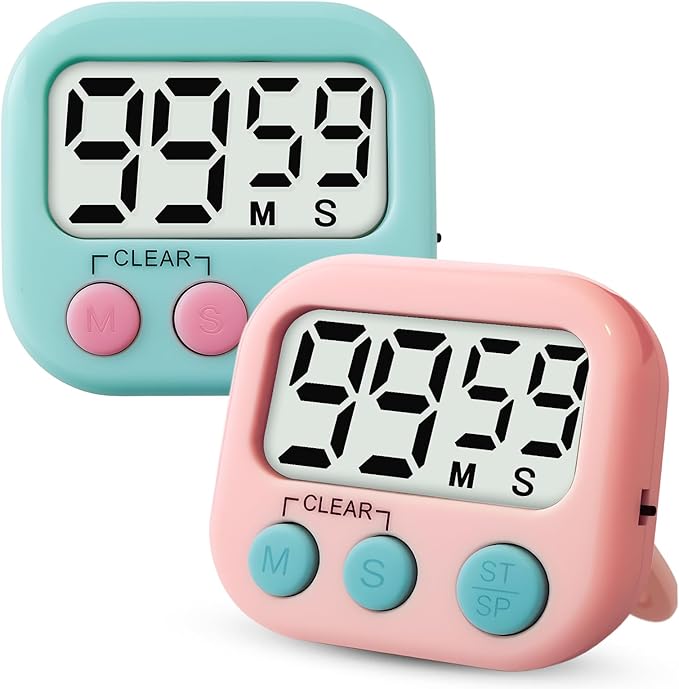 Glochin 2 Pcs Digital Timer for Kids, Magnetic Countdown Kitchen Timer, Upgrade Loud Alarm Timers for Cooking, Kitchen, Exercise, Work, Study, Classroom, Outdoor Activities, Battery not Including
