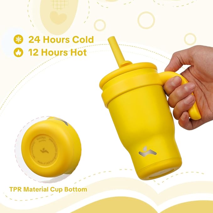 14 oz Tumbler with Side Handle, Insulated Water Bottle with Straw and 2 in 1 Lid, Stainless Steel Cup Travel Coffee Mug for Sports Office Gym,Yellow